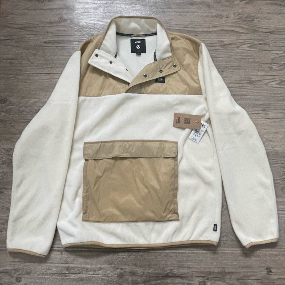 Vans Mammoth Fleece Sweater Windbreaker Jacket Large Beige Cream Tan with Tags L